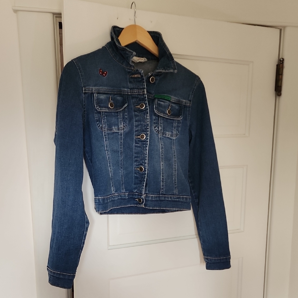 Todd Oldham Blue Jean Jacket with Floral Embroidery